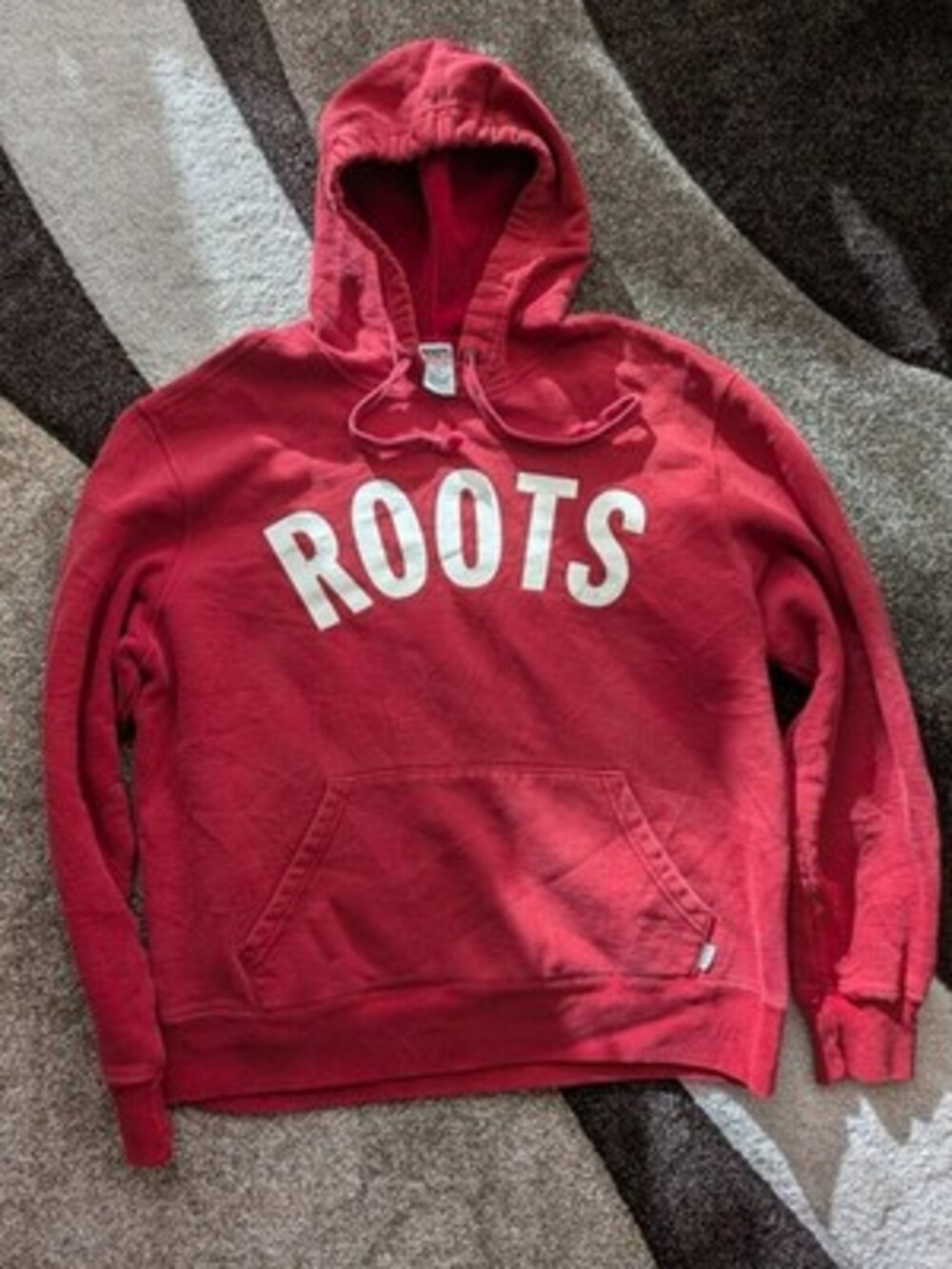 Vintage Roots Athletics Hoodie M Red Spell Out Made in Canada Pullover Sweater